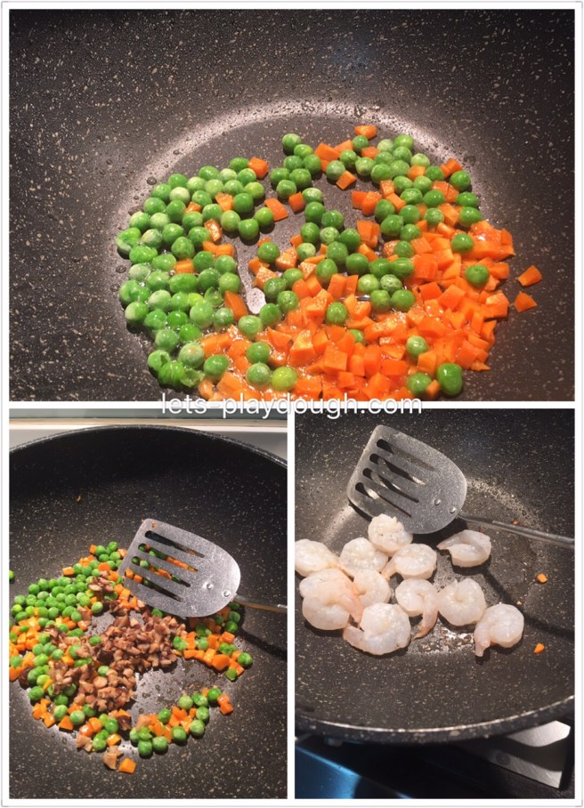 fry carrots and pea